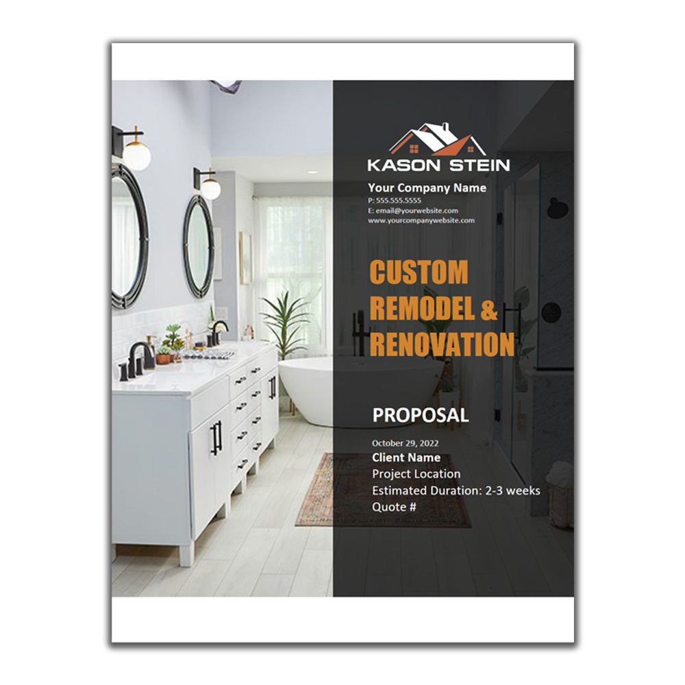 Bathroom Renovation Estimate Template Design 1 | Remodeling Estimate | Excel Template | Invoice Template