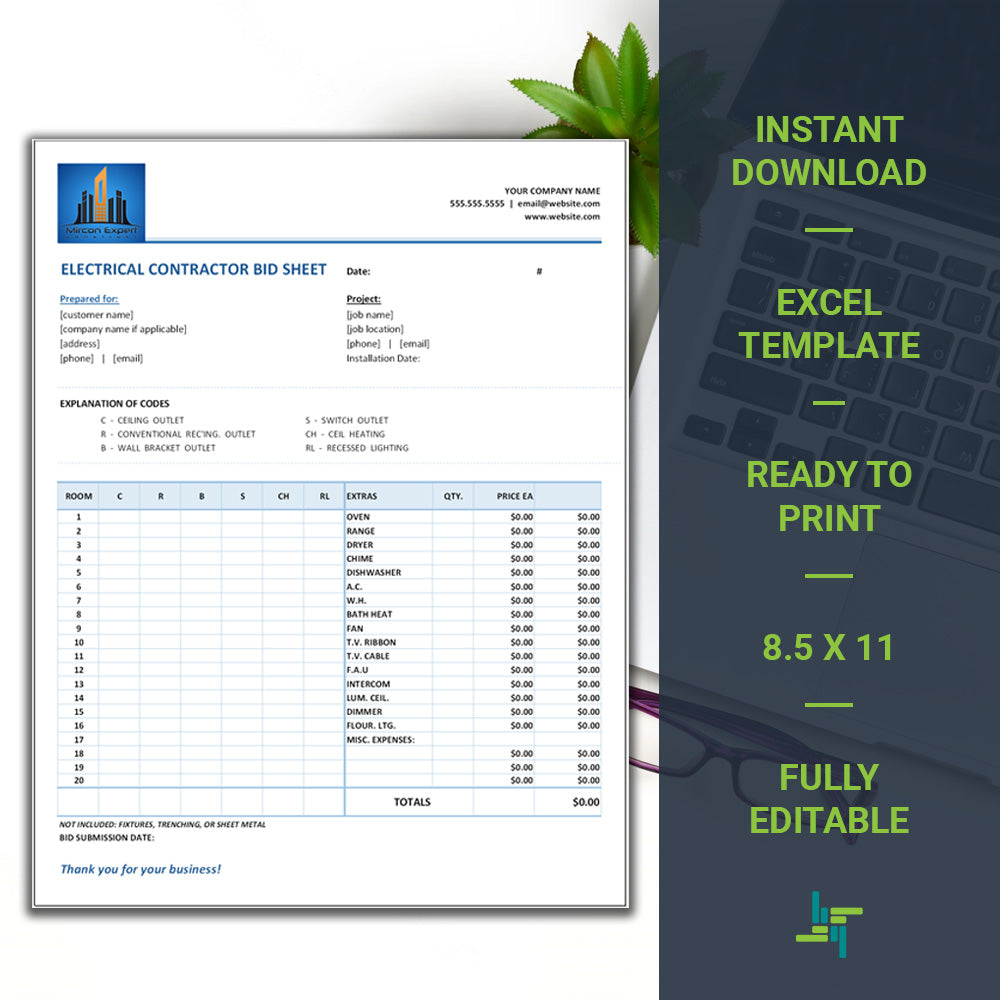Electrical Bid Sheet Template Electrical Estimate Excel Template