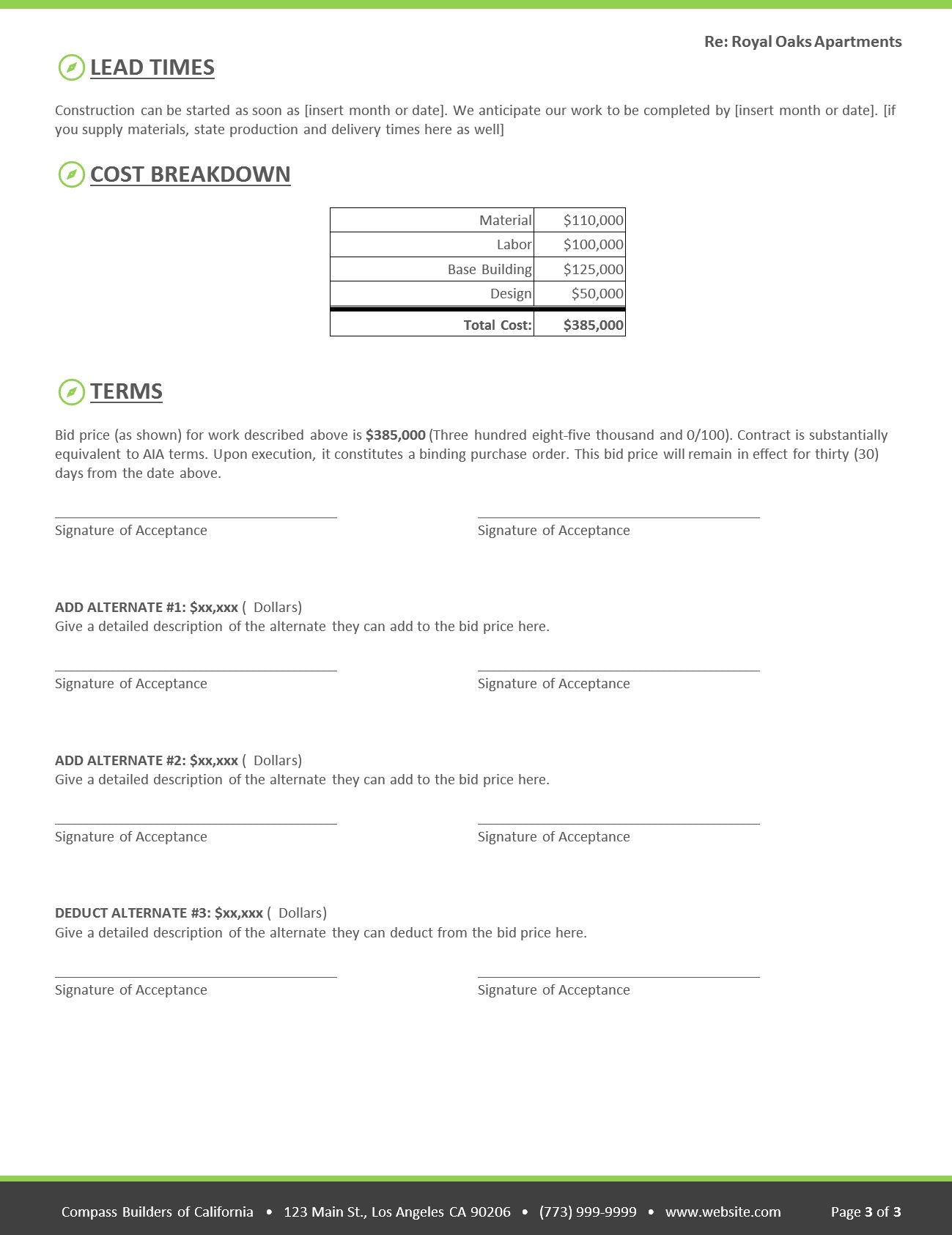 Generic Construction Proposal Template - Construction Estimate Template - Design 5