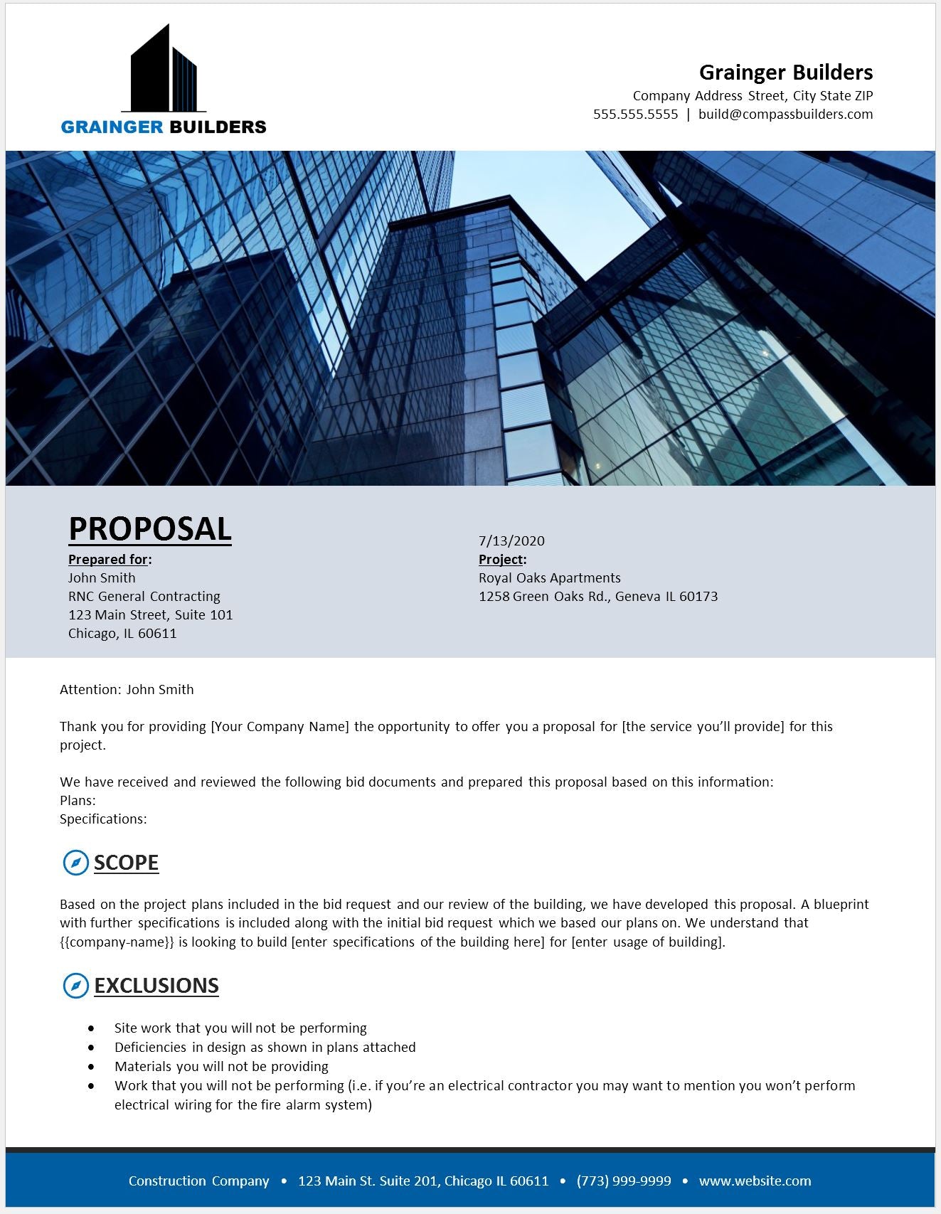 Generic Construction Proposal Template - Construction Estimate Template - Design 1