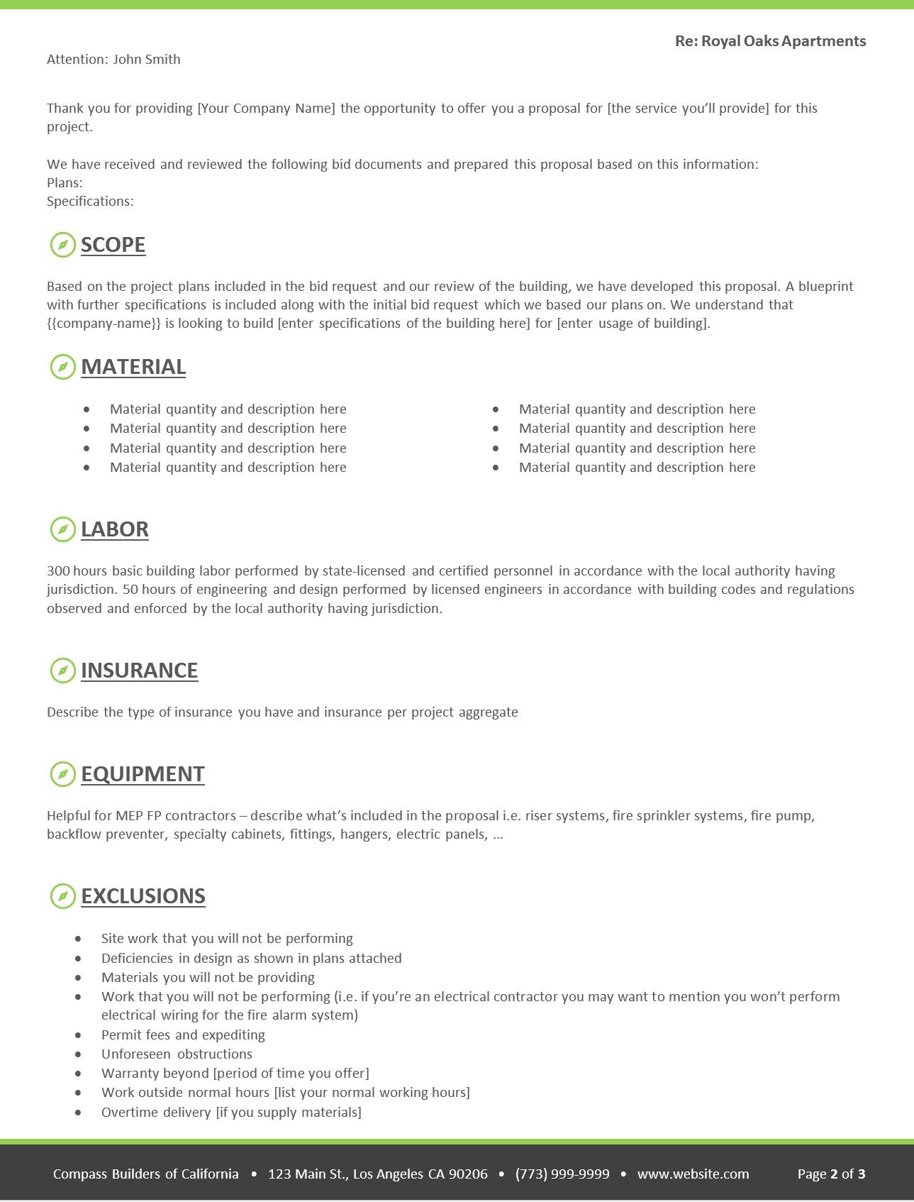 Generic Construction Proposal Template - Construction Estimate Templat ...