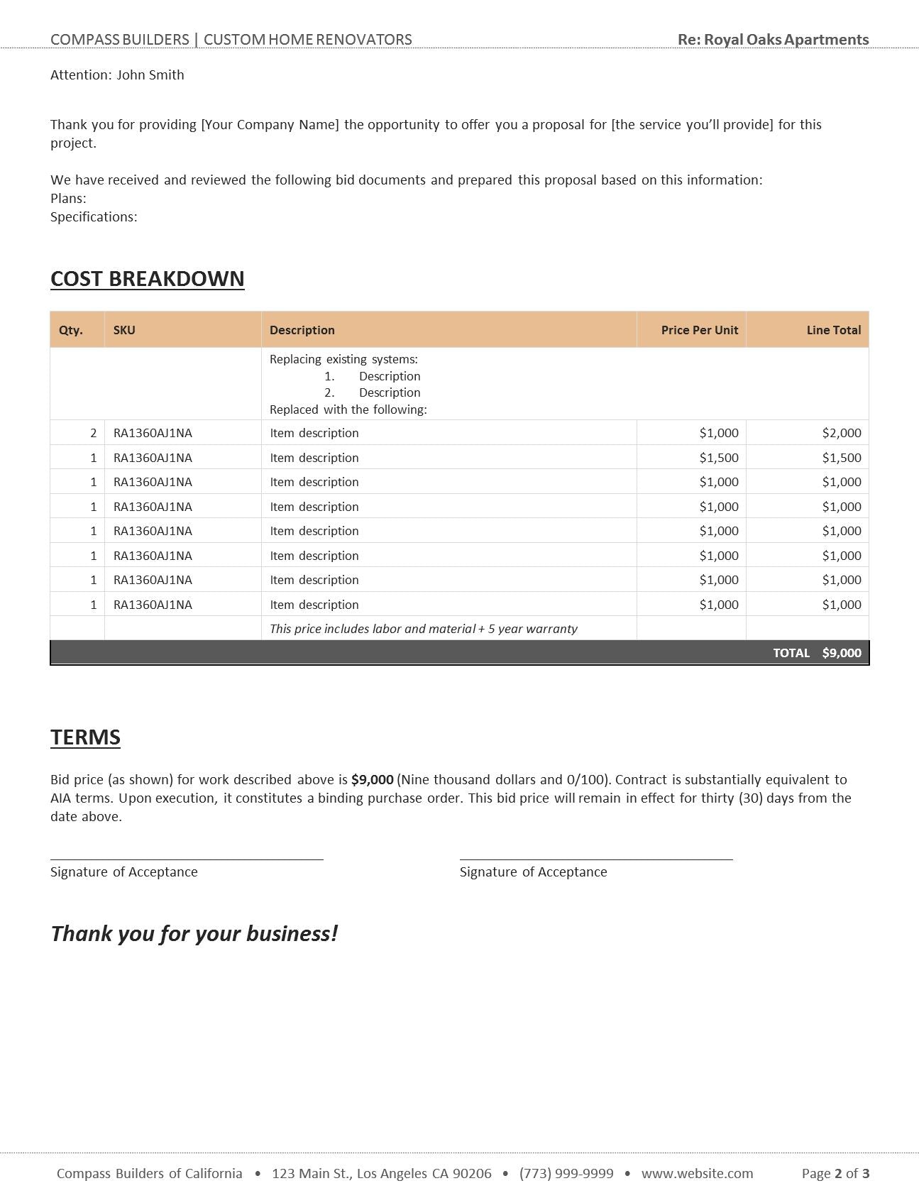 Generic Construction Proposal Template - Construction Estimate Templat ...