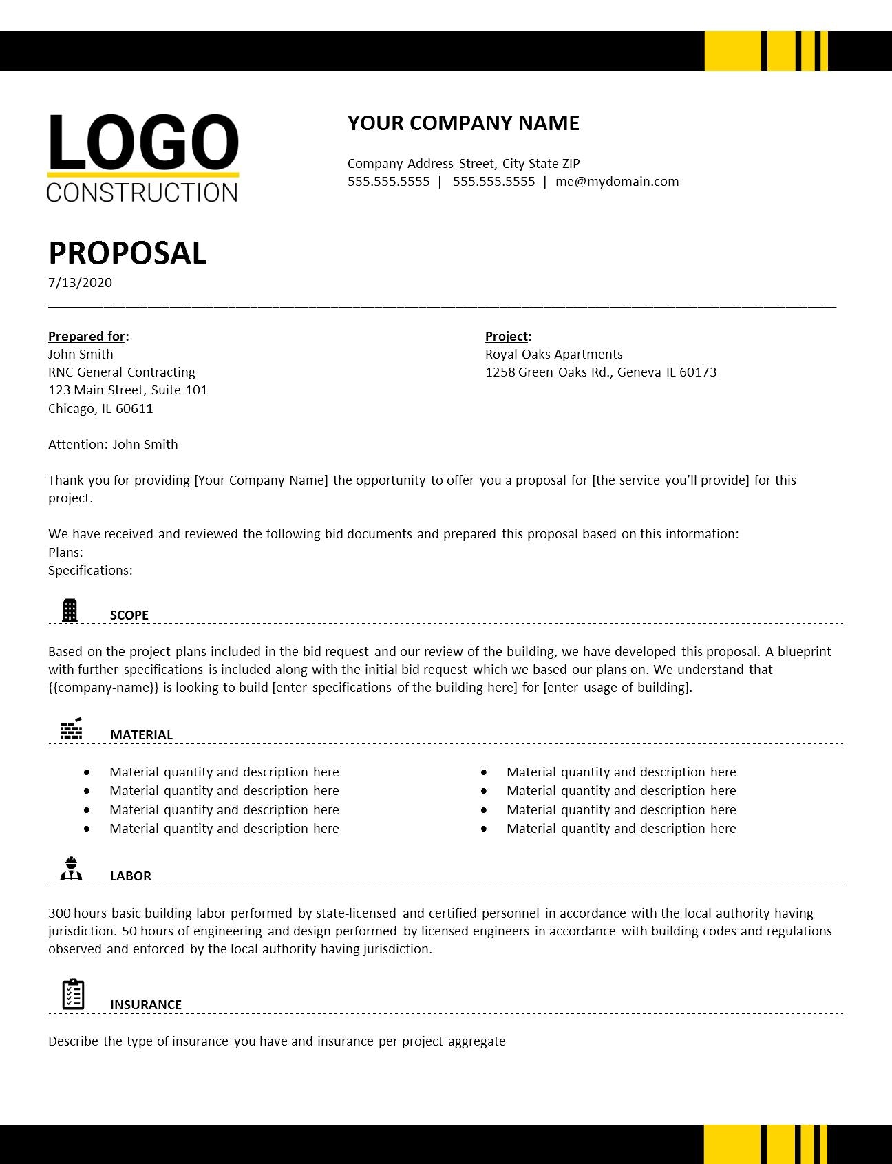 Generic Construction Proposal Template Construction Estimate Templat Generic Construction Proposal Template Construction Estimate Templat
