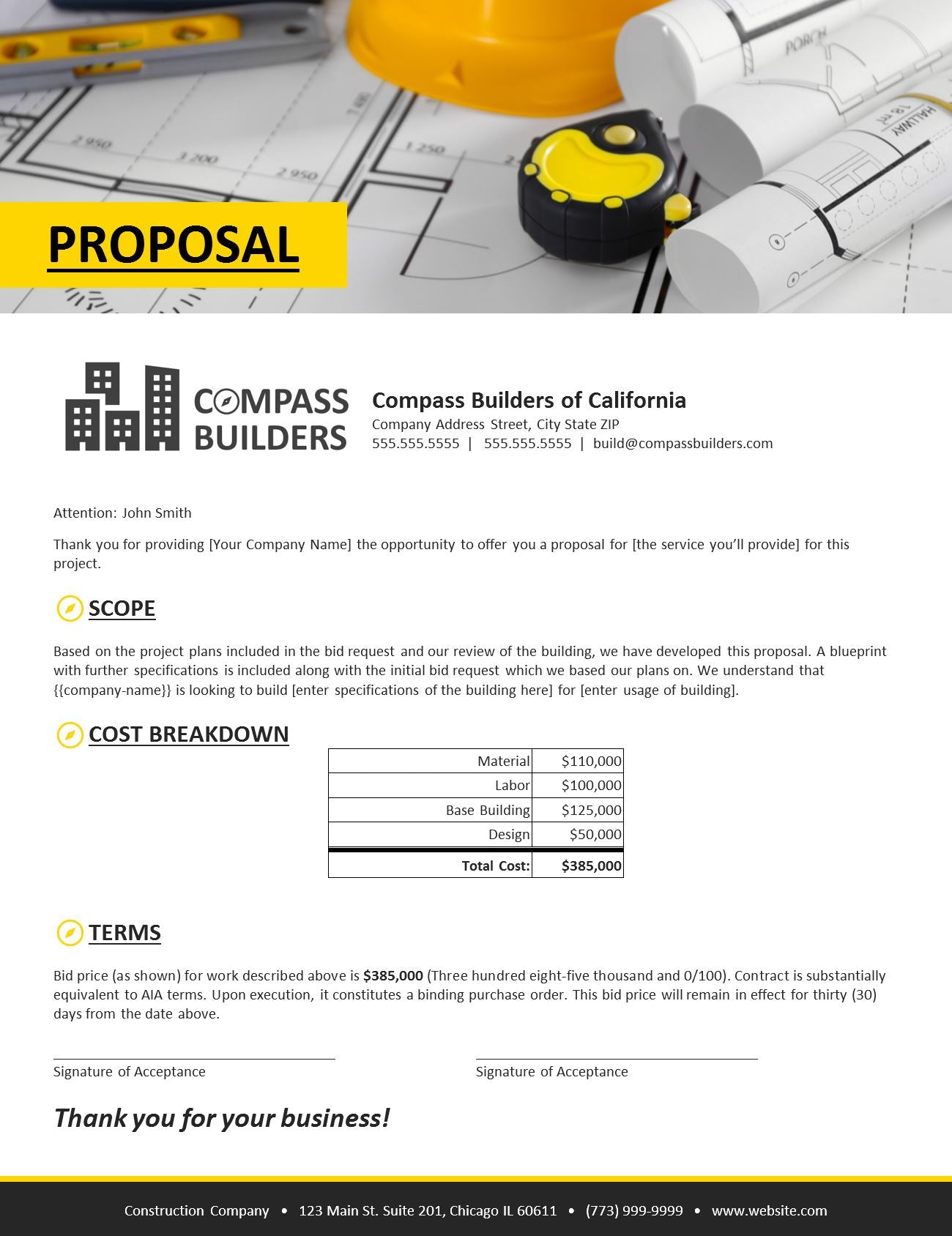 Generic Construction Proposal Template - Construction Estimate Templat ...