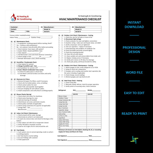 HVAC Maintenance Checklist | HVAC Services | Word Template
