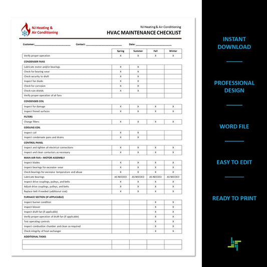 Ac Maintananice Form Residential A C Maintenance Checklist Air Conditioning Maintenance