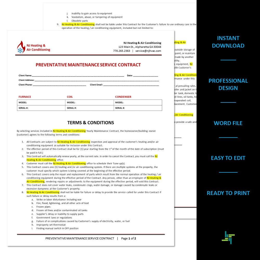 HVAC Maintenance Service Contract HVAC Preventative Maintenance Cont